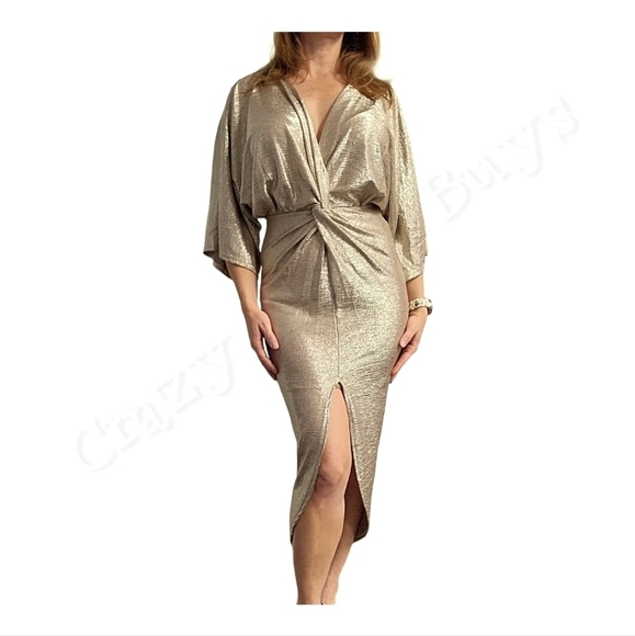 Style Rack Dresses & Skirts - Style Rack of Boutique 5IVE by A'gaci Selena Midi Metallic Gold Shimmer Dress, M